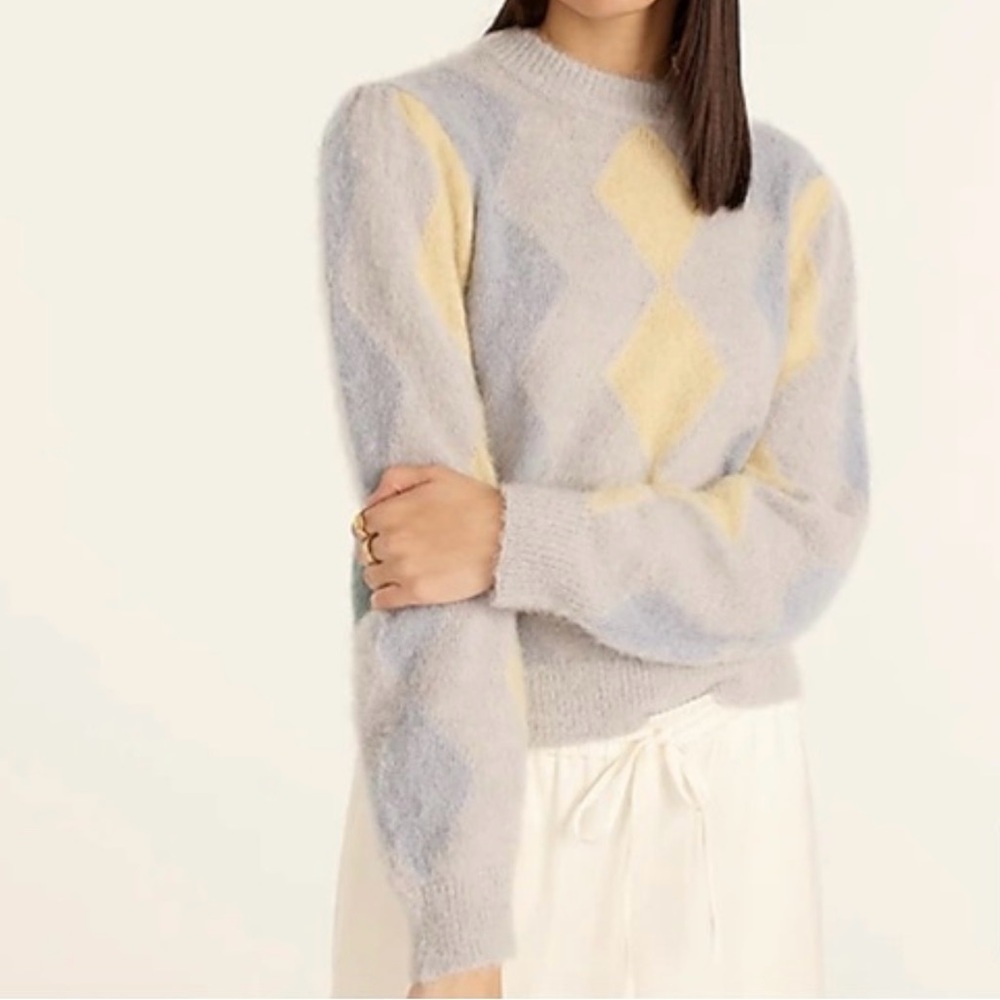 J. Crew Diamond Checked Crewneck Sweater Alpaca Wool Blend Women’s Size Medium